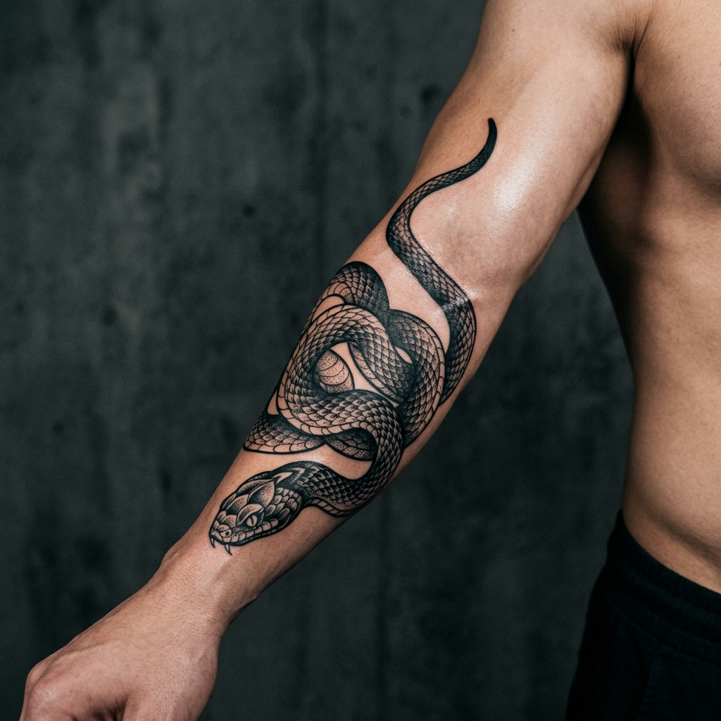 Tatuagem de serpente detalhada em Blackwork