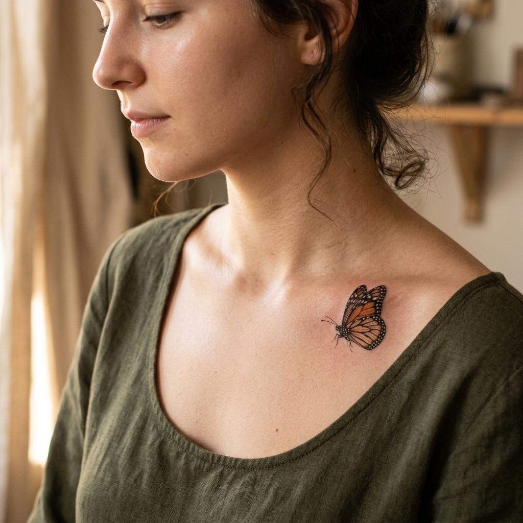 Tatuagem de borboleta em micro-realismo
